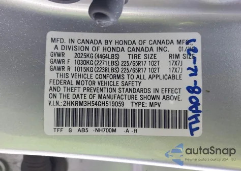 2016 Honda Cr-V Ex z USA, uszkodzony, nr VIN 2HKRM3H54GH519059